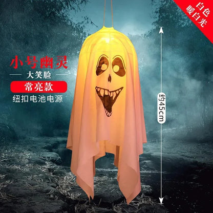Halloween Fabric Ghost Decoration, 45cm or 90cm Cloth Hanging Prop, White or Orange Evil Face for Outdoor Displays - product view 1