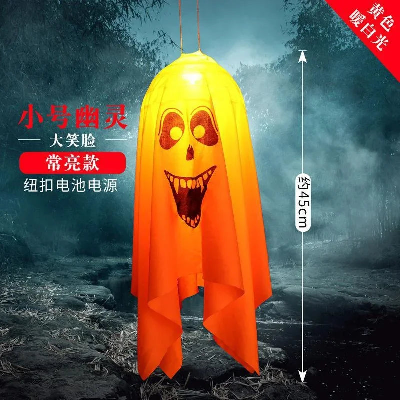 Halloween Fabric Ghost Decoration, 45cm or 90cm Cloth Hanging Prop, White or Orange Evil Face for Outdoor Displays - product view 2