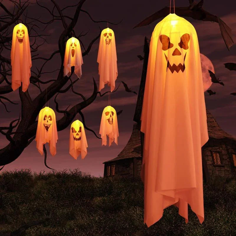 Halloween Fabric Ghost Decoration, 45cm or 90cm Cloth Hanging Prop, White or Orange Evil Face for Outdoor Displays - product view 6