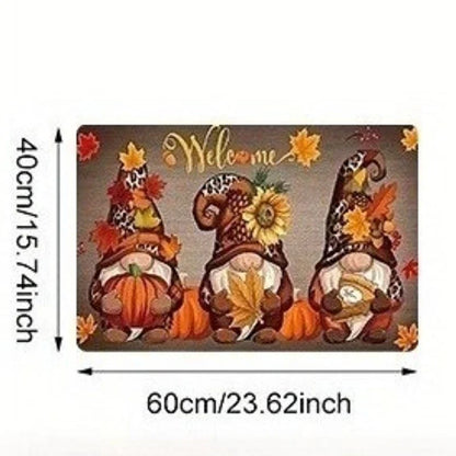 Thanksgiving Doormat, Gnome Pumpkin Sunflower Welcome Mat, Rectangular Anti-Slip Polyester Floor Decor for Entryways and Bathrooms - product view 1