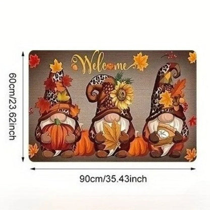 Thanksgiving Doormat, Gnome Pumpkin Sunflower Welcome Mat, Rectangular Anti-Slip Polyester Floor Decor for Entryways and Bathrooms - product view 3