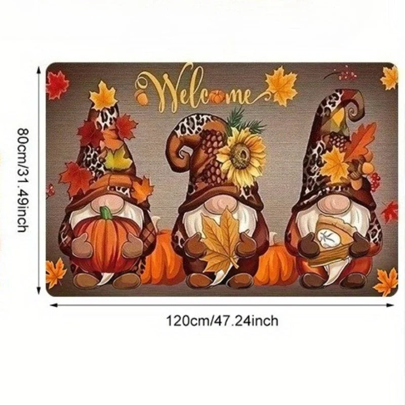 Thanksgiving Doormat, Gnome Pumpkin Sunflower Welcome Mat, Rectangular Anti-Slip Polyester Floor Decor for Entryways and Bathrooms - product view 4