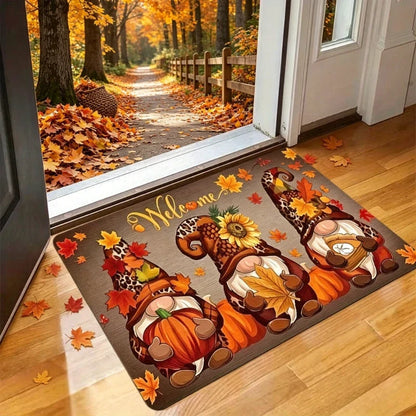 Thanksgiving Doormat, Gnome Pumpkin Sunflower Welcome Mat, Rectangular Anti-Slip Polyester Floor Decor for Entryways and Bathrooms - product view 5