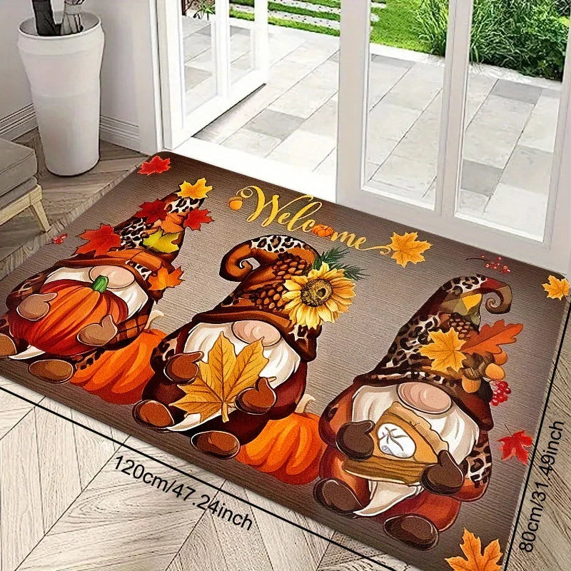 Thanksgiving Doormat, Gnome Pumpkin Sunflower Welcome Mat, Rectangular Anti-Slip Polyester Floor Decor for Entryways and Bathrooms - product view 6