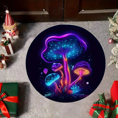 Round Floral Rug, Machine-Made 100% Polyester, Non-Slip Polypropylene Backing, Washable Boho Accent for Bedroom or Living Room - product view 2