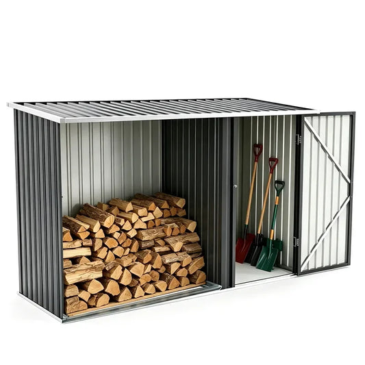 Outdoor Firewood Rack Shed, Large Galvanized Steel Garden Storage, Sloped Roof, Tool and Log Storage Cabinet - product view 1