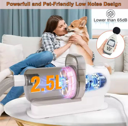 6-in-1 Pet Grooming Vacuum Kit, Low-Noise Dog Hair Trimmer with Powerful Suction and 2.5L Bin, EU or US Option - product view 2