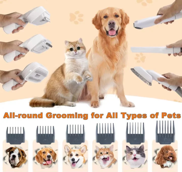 6-in-1 Pet Grooming Vacuum Kit, Low-Noise Dog Hair Trimmer with Powerful Suction and 2.5L Bin, EU or US Option - product view 6