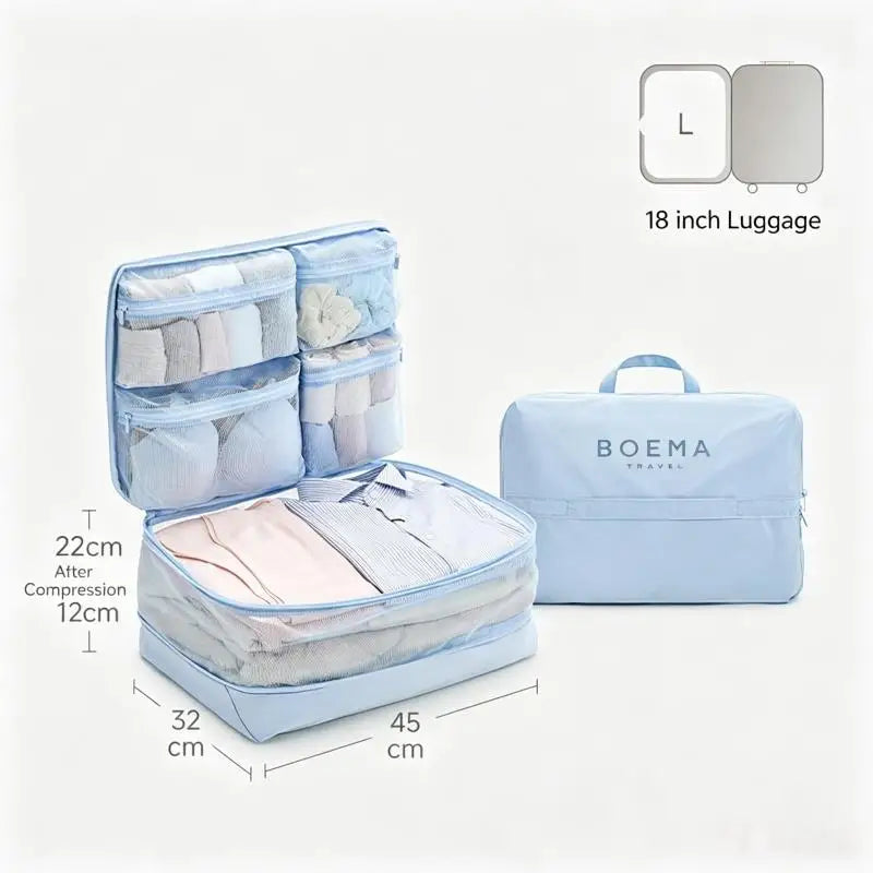 Compression Packing Cubes, 5-in-1 Travel Luggage Organizer Bags with Multiple Compartments, Visible Mesh Windows, Foldable Lightweight Design - product view 4