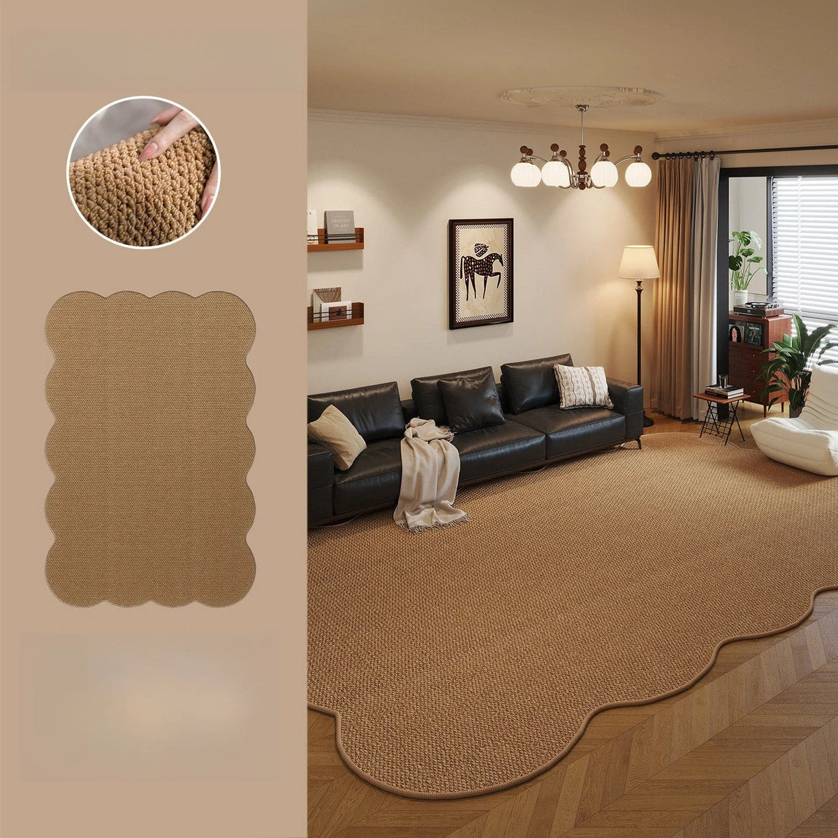 Irregular Jute Rug, Non-Slip Woven Imitation Sisal Floor Mat, Washable Boho Bedroom and Living Room Carpet in 5 Sizes - product view 2