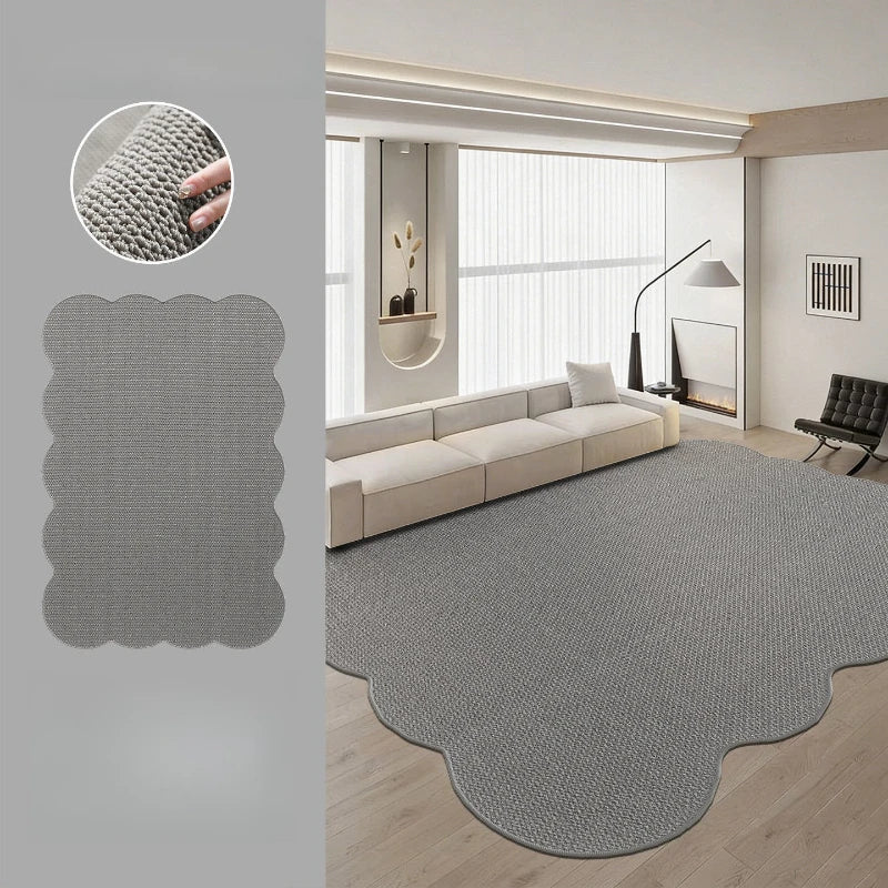 Irregular Jute Rug, Non-Slip Woven Imitation Sisal Floor Mat, Washable Boho Bedroom and Living Room Carpet in 5 Sizes - product view 3