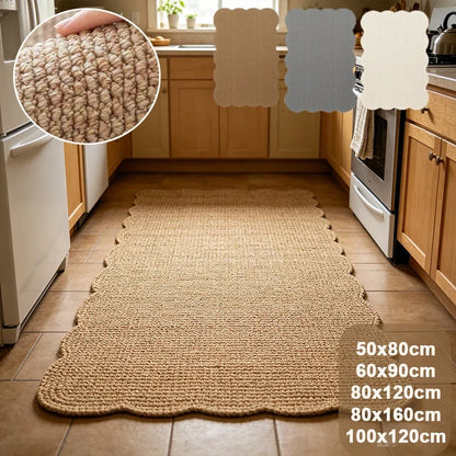 Irregular Jute Rug, Non-Slip Woven Imitation Sisal Floor Mat, Washable Boho Bedroom and Living Room Carpet in 5 Sizes - product view 4