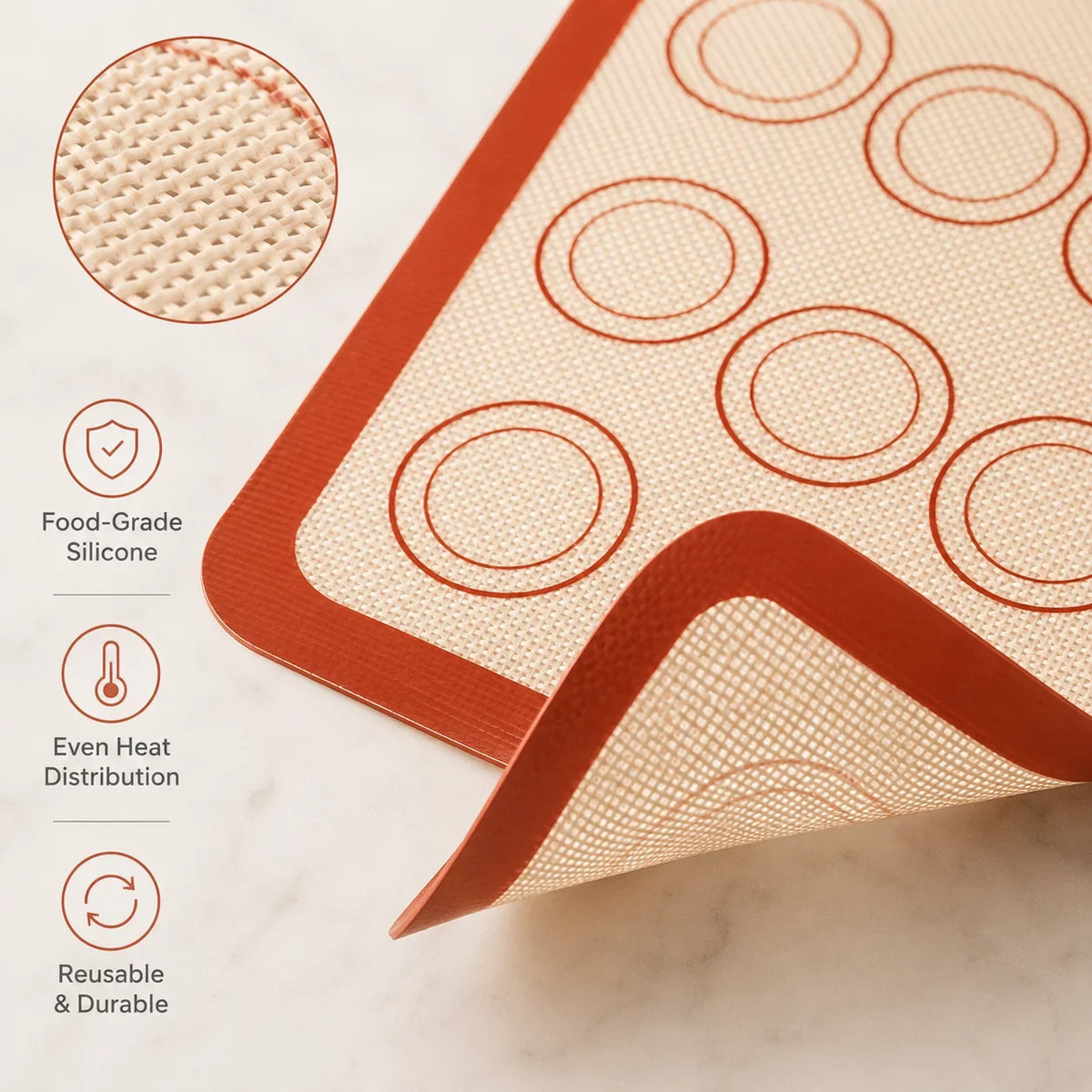 Reusable Silicone Baking Mat, Non-Stick Pastry and Dough Rolling Pad for Cookies, Macarons and Baking, 1 Unit - product view 6