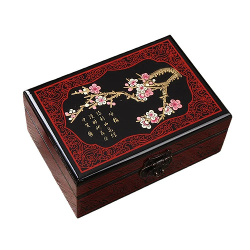 Wooden Jewelry Storage Box, Hand-Painted Lacquer, Multi-Layer Compartments, Square Retro Keepsake Case for Gifts - product view 1