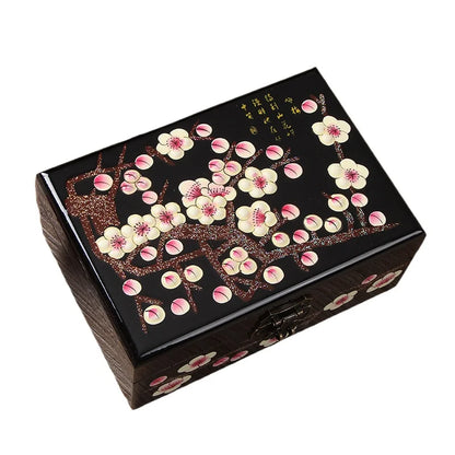 Wooden Jewelry Storage Box, Hand-Painted Lacquer, Multi-Layer Compartments, Square Retro Keepsake Case for Gifts - product view 2