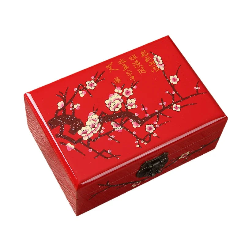 Wooden Jewelry Storage Box, Hand-Painted Lacquer, Multi-Layer Compartments, Square Retro Keepsake Case for Gifts - product view 6