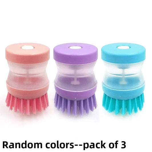 Soap Dispensing Dish Brush, Round Plastic Kitchen Scourer for Pots and Pans, Available in 1-Piece, 2-Piece and 3-Piece Sets - product view 1