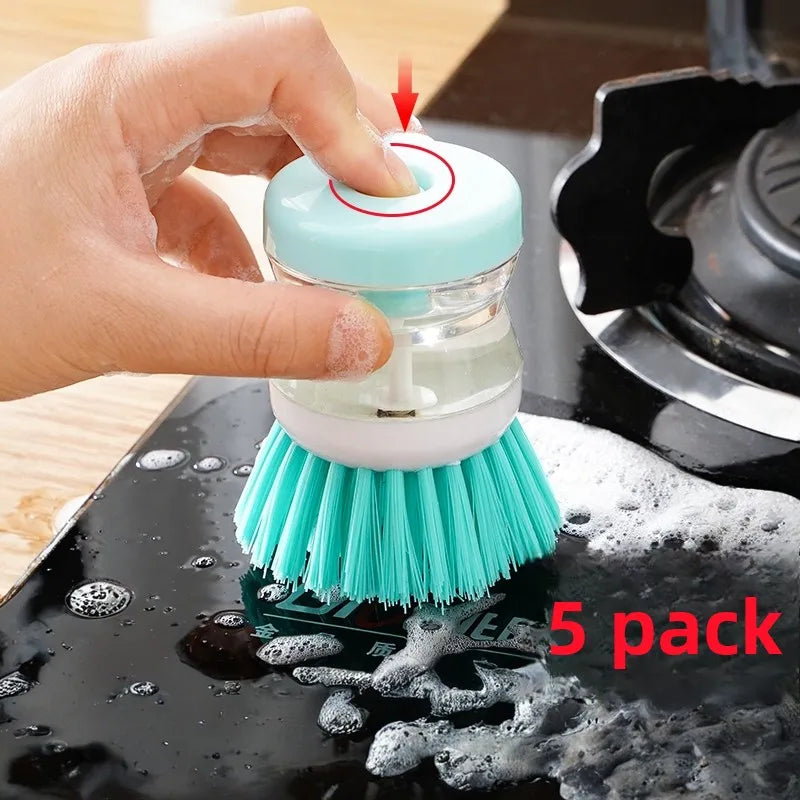Soap Dispensing Dish Brush, Round Plastic Kitchen Scourer for Pots and Pans, Available in 1-Piece, 2-Piece and 3-Piece Sets - product view 5