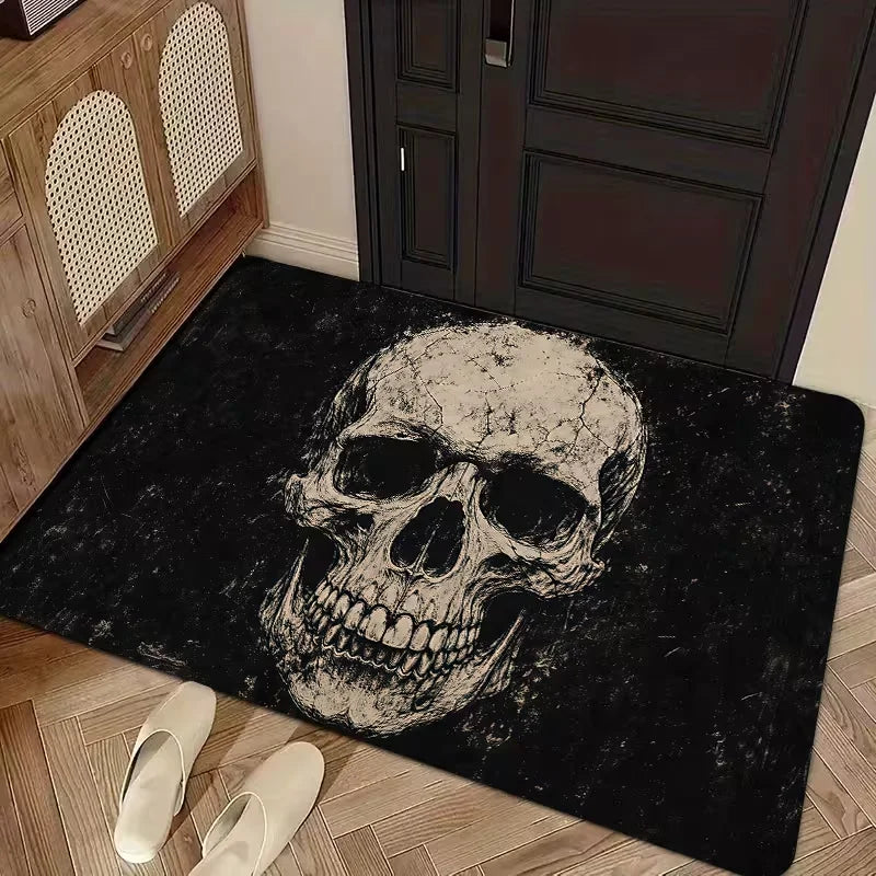 Gothic Skull Doormat, Floral Polyester Floor Mat with Anti-Slip, Fade-Resistant and Wrinkle-Resistant Finish, Four Sizes - product view 2
