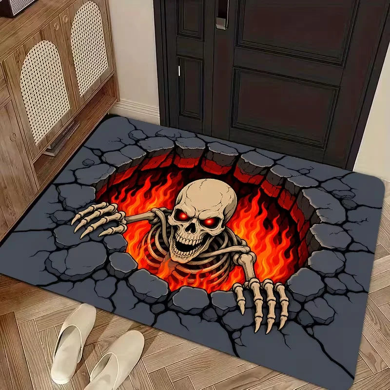 Gothic Skull Doormat, Floral Polyester Floor Mat with Anti-Slip, Fade-Resistant and Wrinkle-Resistant Finish, Four Sizes - product view 3