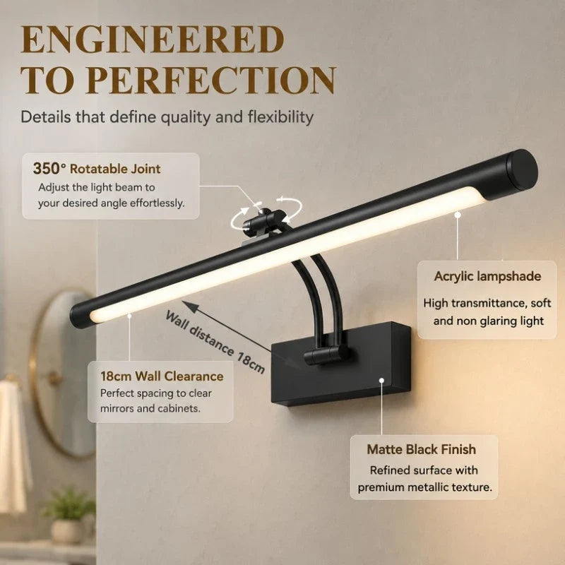 Modern LED Picture Light, Black Iron Wall Lamp, AC Powered, 90–260V, Warm or Cool White for Gallery and Vanity - product view 5