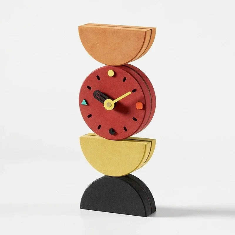 Bamboo Wooden Geometric Mantel Clock, Decorative Tabletop Desk Clock with Needle Display in A or B Style - product view 2