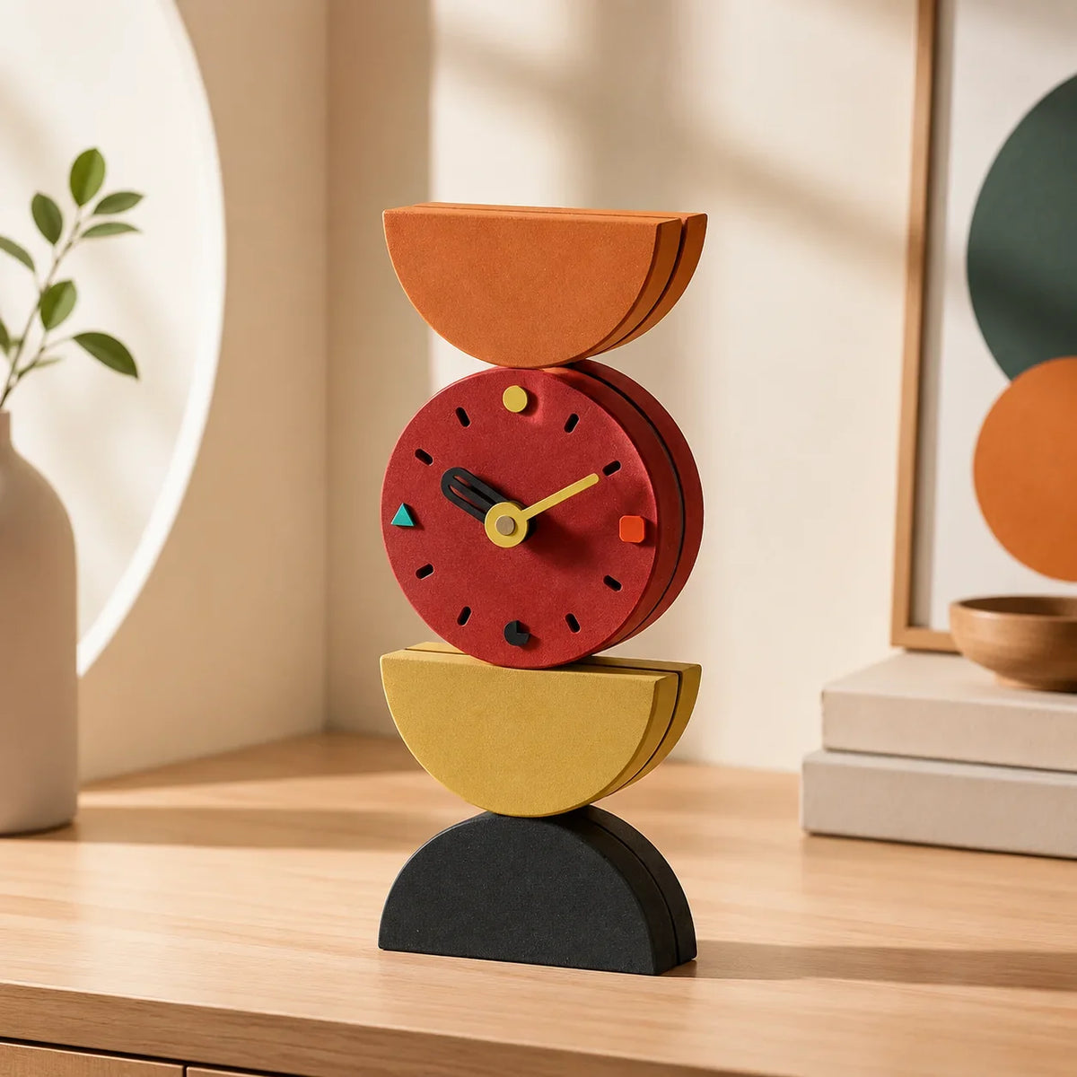 Bamboo Wooden Geometric Mantel Clock, Decorative Tabletop Desk Clock with Needle Display in A or B Style - product view 3