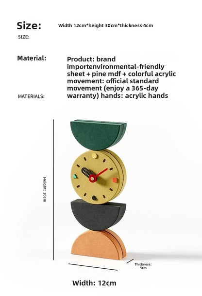 Bamboo Wooden Geometric Mantel Clock, Decorative Tabletop Desk Clock with Needle Display in A or B Style - product view 4