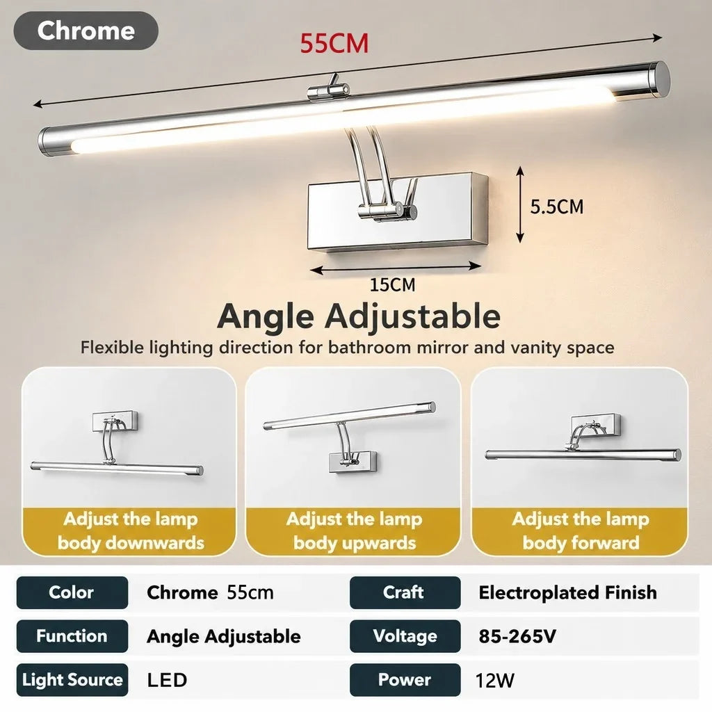 Adjustable Linear LED Wall Light, Iron Body, 90–260 V AC, Warm or Cool White, 40 cm or 55 cm for Mirrors and Walls - product view 2