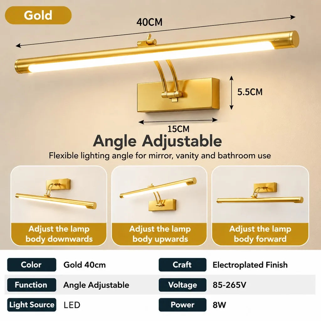 Adjustable Linear LED Wall Light, Iron Body, 90–260 V AC, Warm or Cool White, 40 cm or 55 cm for Mirrors and Walls - product view 3