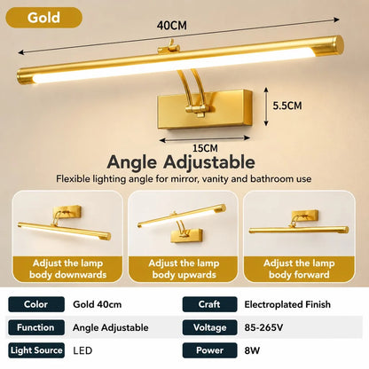 Adjustable Linear LED Wall Light, Iron Body, 90–260 V AC, Warm or Cool White, 40 cm or 55 cm for Mirrors and Walls - product view 3