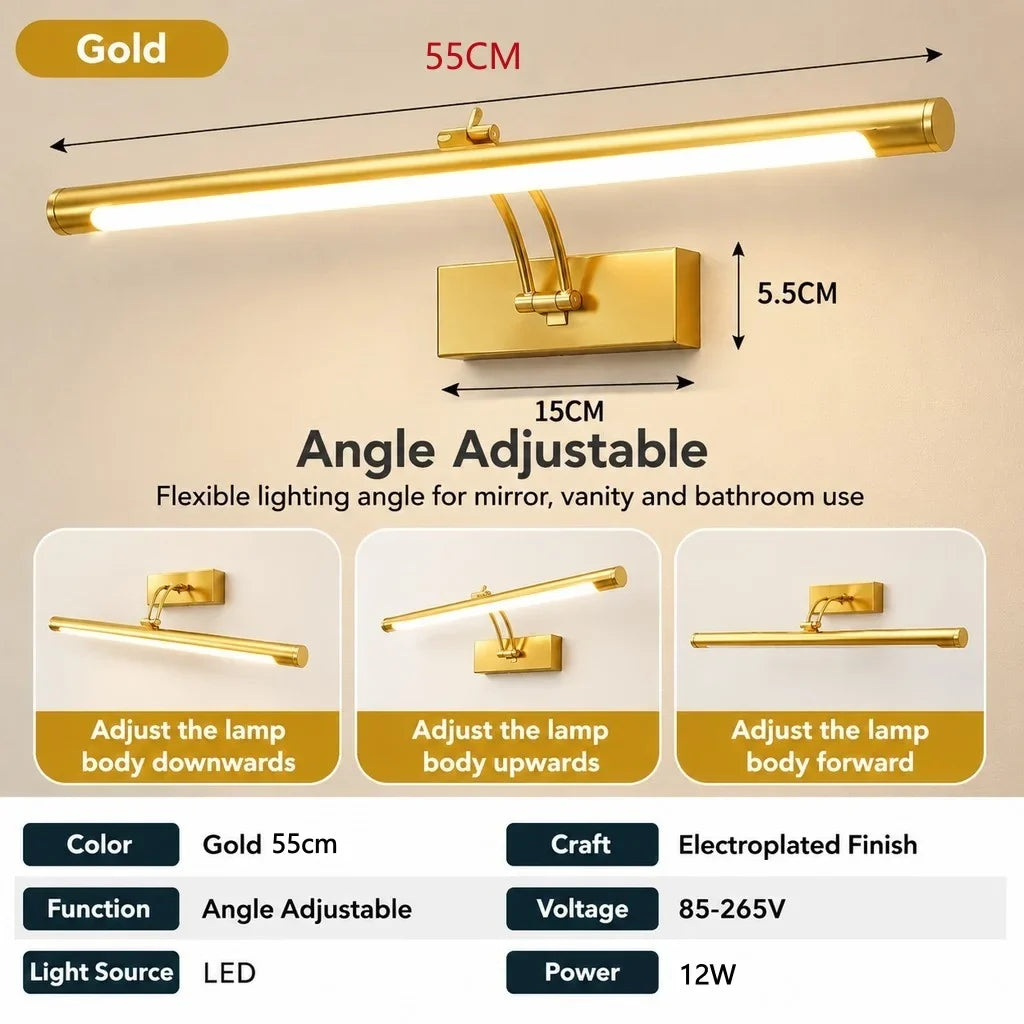 Adjustable Linear LED Wall Light, Iron Body, 90–260 V AC, Warm or Cool White, 40 cm or 55 cm for Mirrors and Walls - product view 6