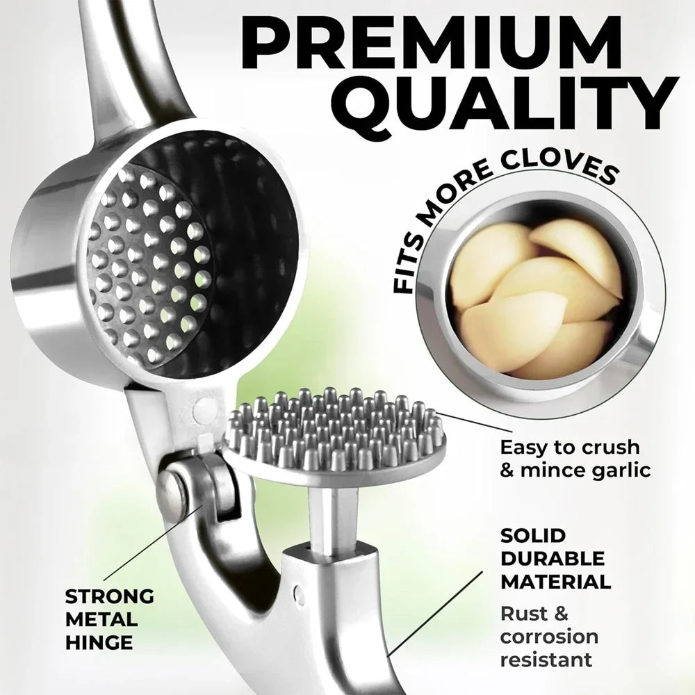 Stainless Steel Garlic Press with Peeler and Cleaning Brush, Garlic Mincer and Ginger Tool for Everyday Kitchen Prep - product view 2