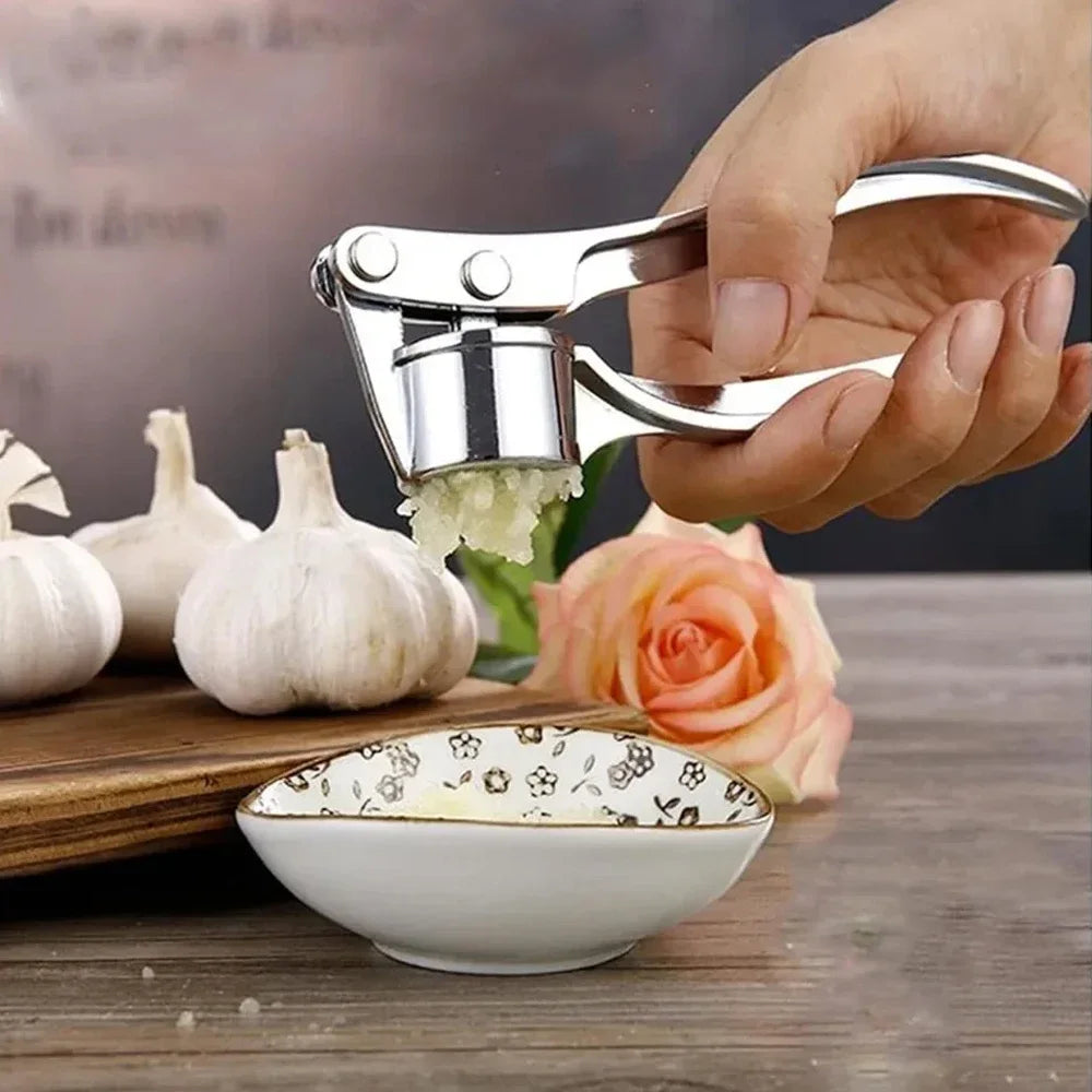 Stainless Steel Garlic Press with Peeler and Cleaning Brush, Garlic Mincer and Ginger Tool for Everyday Kitchen Prep - product view 3
