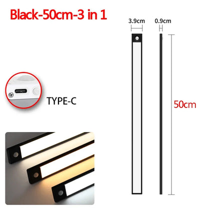 Rechargeable Under Cabinet Light, Motion Sensor LED Bar, 3 Color Modes, USB-C, 10–50cm Black or Silver - product view 5
