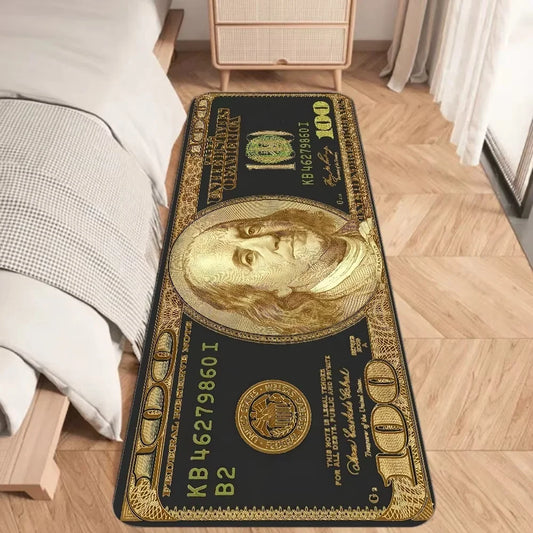 100 Dollar Bill Runner Rug, Geometric Money Print, Machine Washable, Anti-Slip PVC Backing for Bedroom and Entryway - product view 1