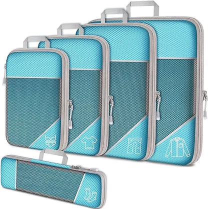 5-Piece Compression Packing Cubes Set with Shoe Bag, Mesh Visual Travel Organizers in Nylon, Multiple Colors - product view 1