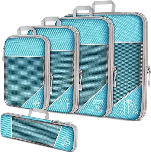 5-Piece Compression Packing Cubes Set with Shoe Bag, Mesh Visual Travel Organizers in Nylon, Multiple Colors - product view 1