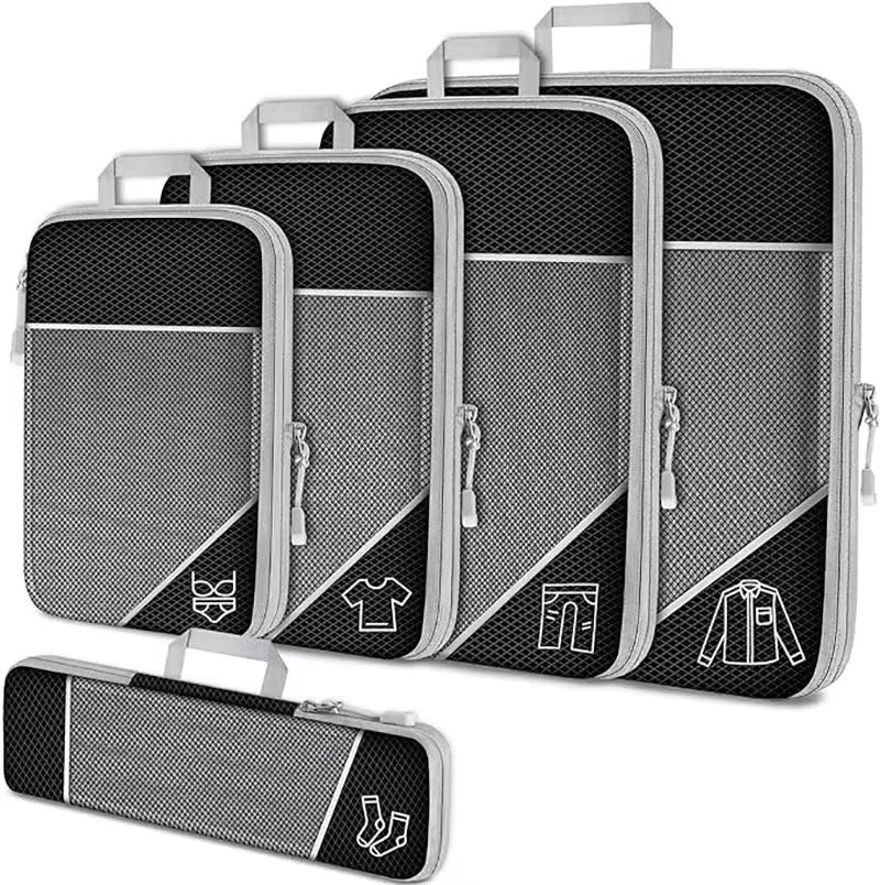 5-Piece Compression Packing Cubes Set with Shoe Bag, Mesh Visual Travel Organizers in Nylon, Multiple Colors - product view 2