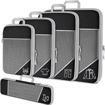 5-Piece Compression Packing Cubes Set with Shoe Bag, Mesh Visual Travel Organizers in Nylon, Multiple Colors - product view 2