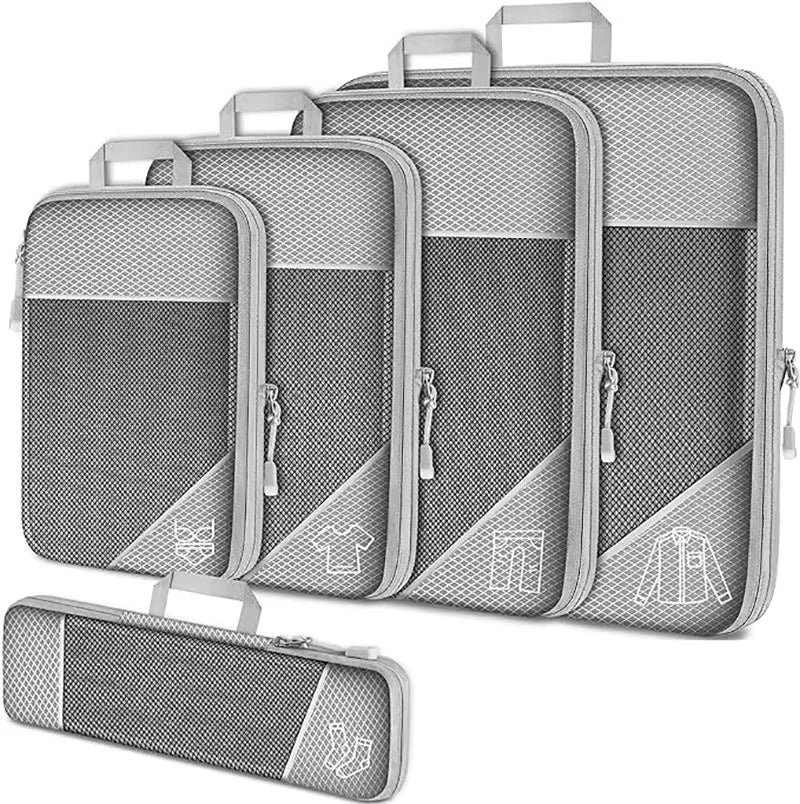 5-Piece Compression Packing Cubes Set with Shoe Bag, Mesh Visual Travel Organizers in Nylon, Multiple Colors - product view 3