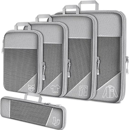 5-Piece Compression Packing Cubes Set with Shoe Bag, Mesh Visual Travel Organizers in Nylon, Multiple Colors - product view 3