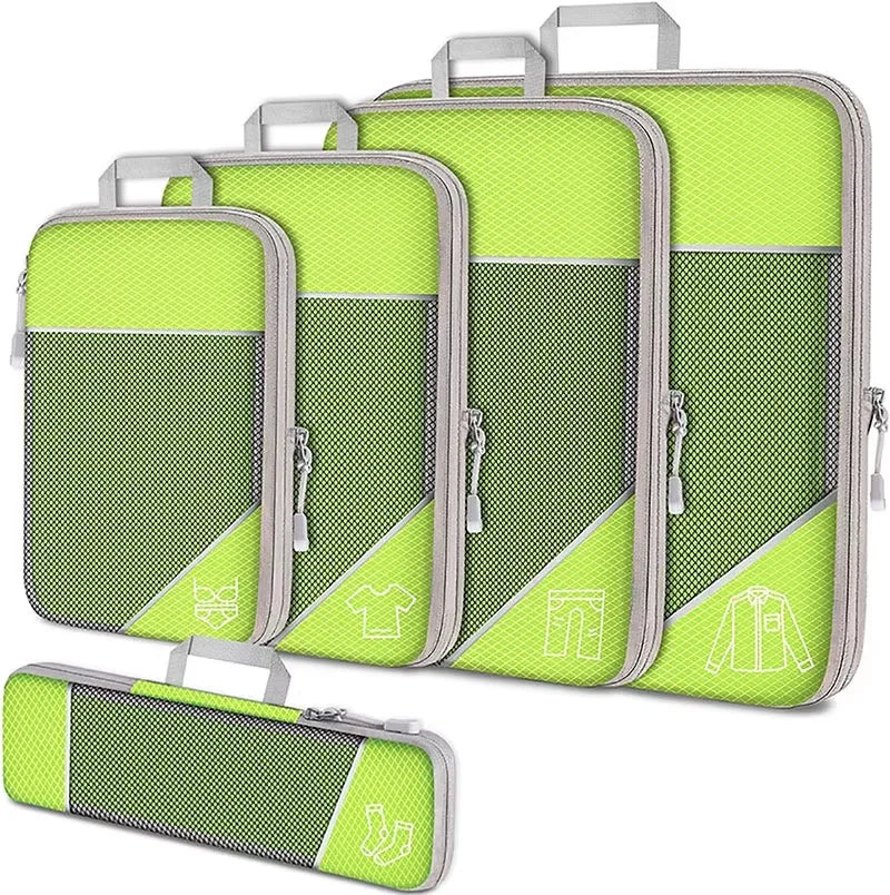 5-Piece Compression Packing Cubes Set with Shoe Bag, Mesh Visual Travel Organizers in Nylon, Multiple Colors - product view 4