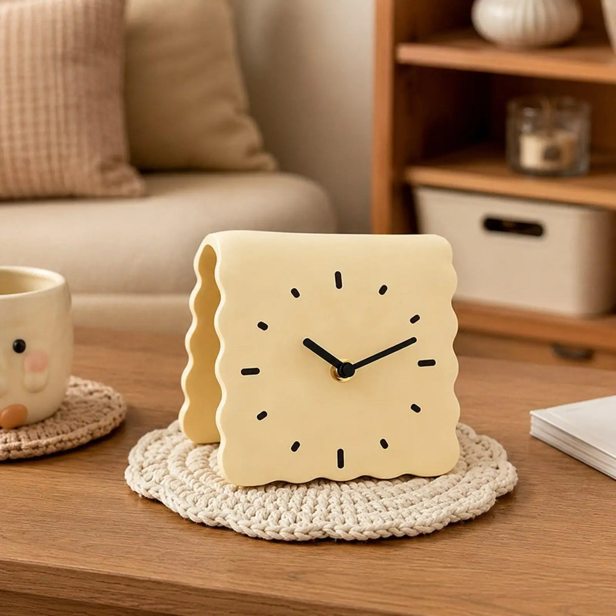 Acrylic Square Mantel Clock, Silent Non-Ticking Analog Tabletop Design, 10 × 7.5 × 9.5 cm, Black or Beige - product view 2