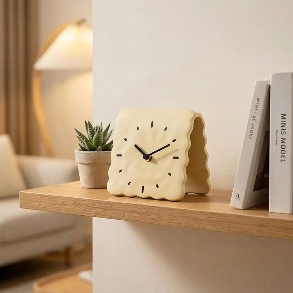 Acrylic Square Mantel Clock, Silent Non-Ticking Analog Tabletop Design, 10 × 7.5 × 9.5 cm, Black or Beige - product view 4