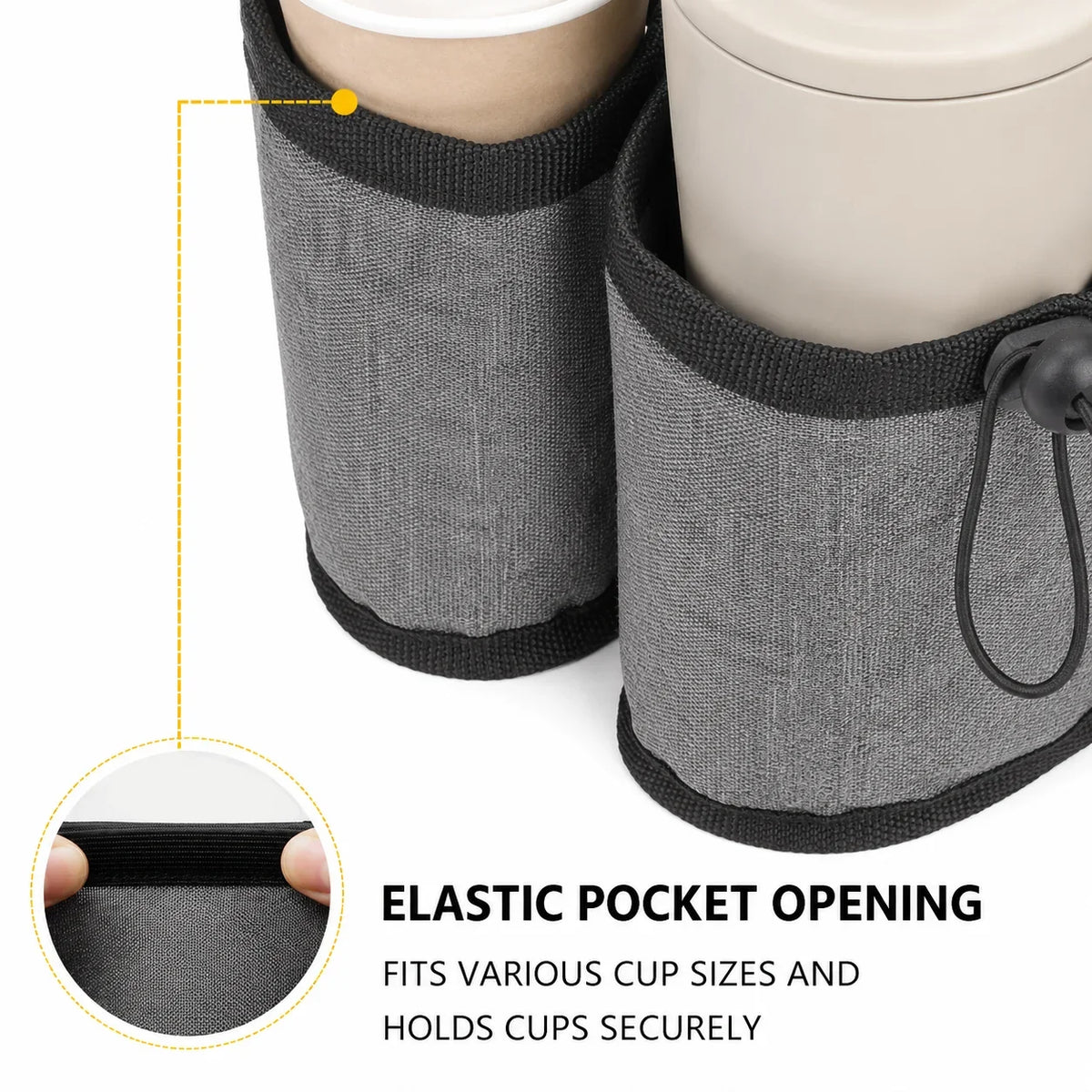 Foldable Luggage Cup Holder, Dual Cup Slots, Back Pocket and Drawstring Fasteners for Suitcase Handle Travel - product view 5