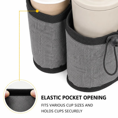 Foldable Luggage Cup Holder, Dual Cup Slots, Back Pocket and Drawstring Fasteners for Suitcase Handle Travel - product view 5