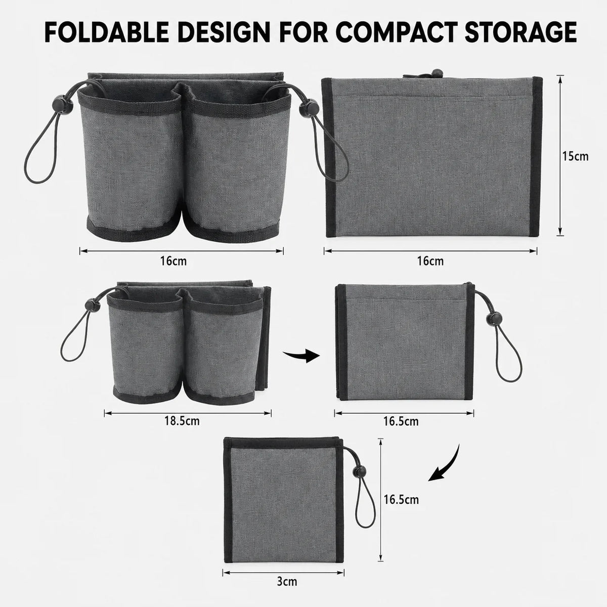 Foldable Luggage Cup Holder, Dual Cup Slots, Back Pocket and Drawstring Fasteners for Suitcase Handle Travel - product view 6