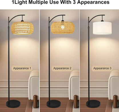 Arched Rattan Floor Lamp, Remote and Footswitch, Stepless Dimming, 3 Color Temperatures, Adjustable 65–72.8 in - product view 3