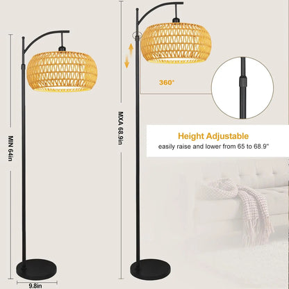 Arched Rattan Floor Lamp, Remote and Footswitch, Stepless Dimming, 3 Color Temperatures, Adjustable 65–72.8 in - product view 5